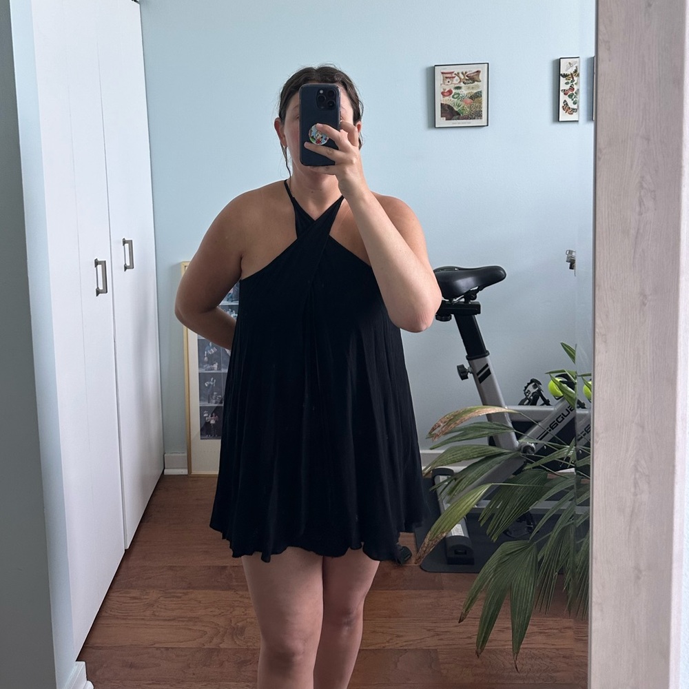 Free People twist front Black Halter mini Dress